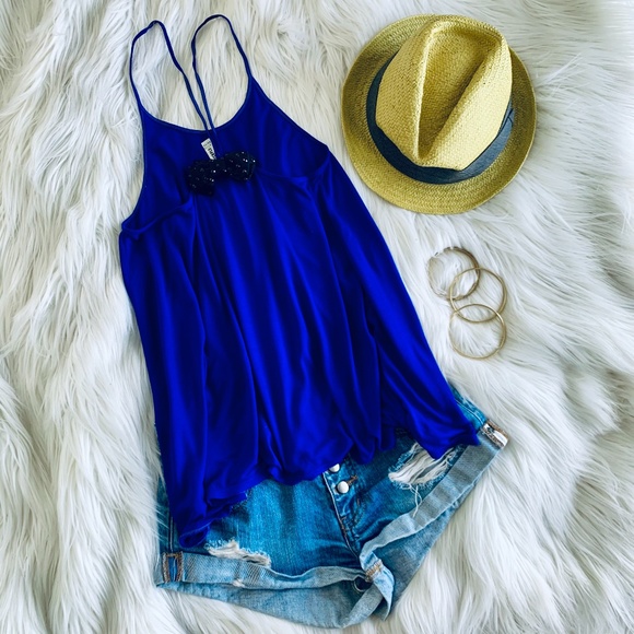 Free People Tops - Free People Bowtie Tank in Blue & Black